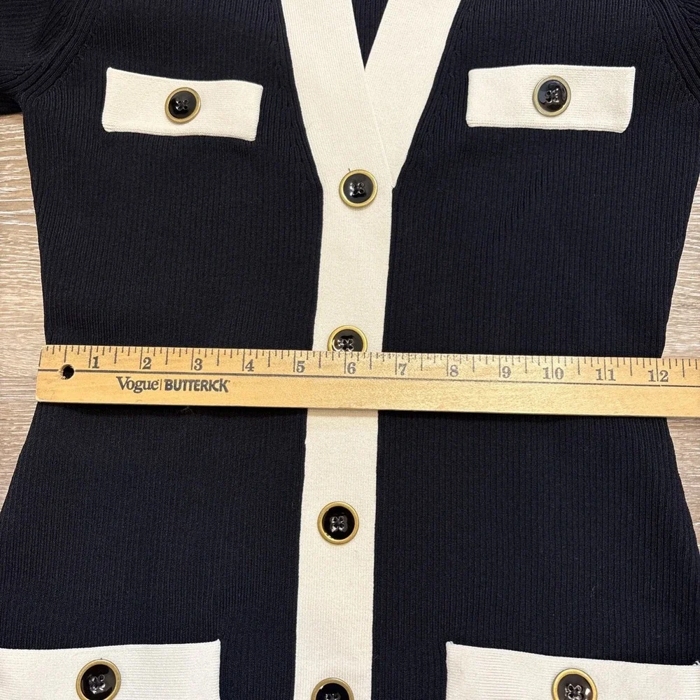 J.Crew Contrast Mini Knit Sweater Dress Black Ivory Supersculpt Yarn Sz XS EUC - Picture 8 of 12